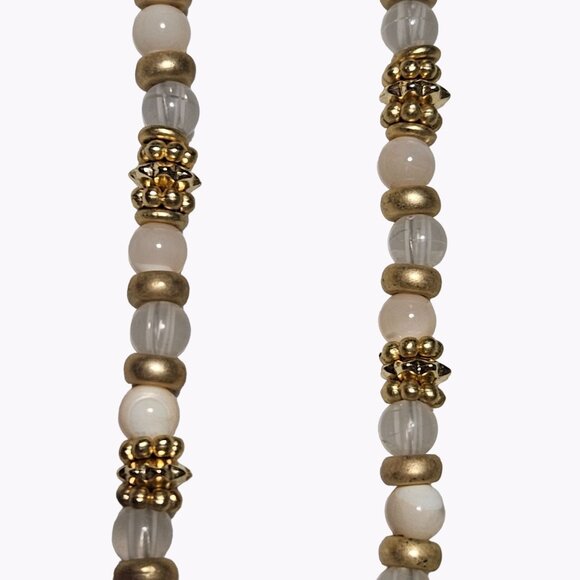 Chicos Retro Orange White Beaded Gold Tone Long Statement Necklace Jewelry Women - Picture 4 of 8